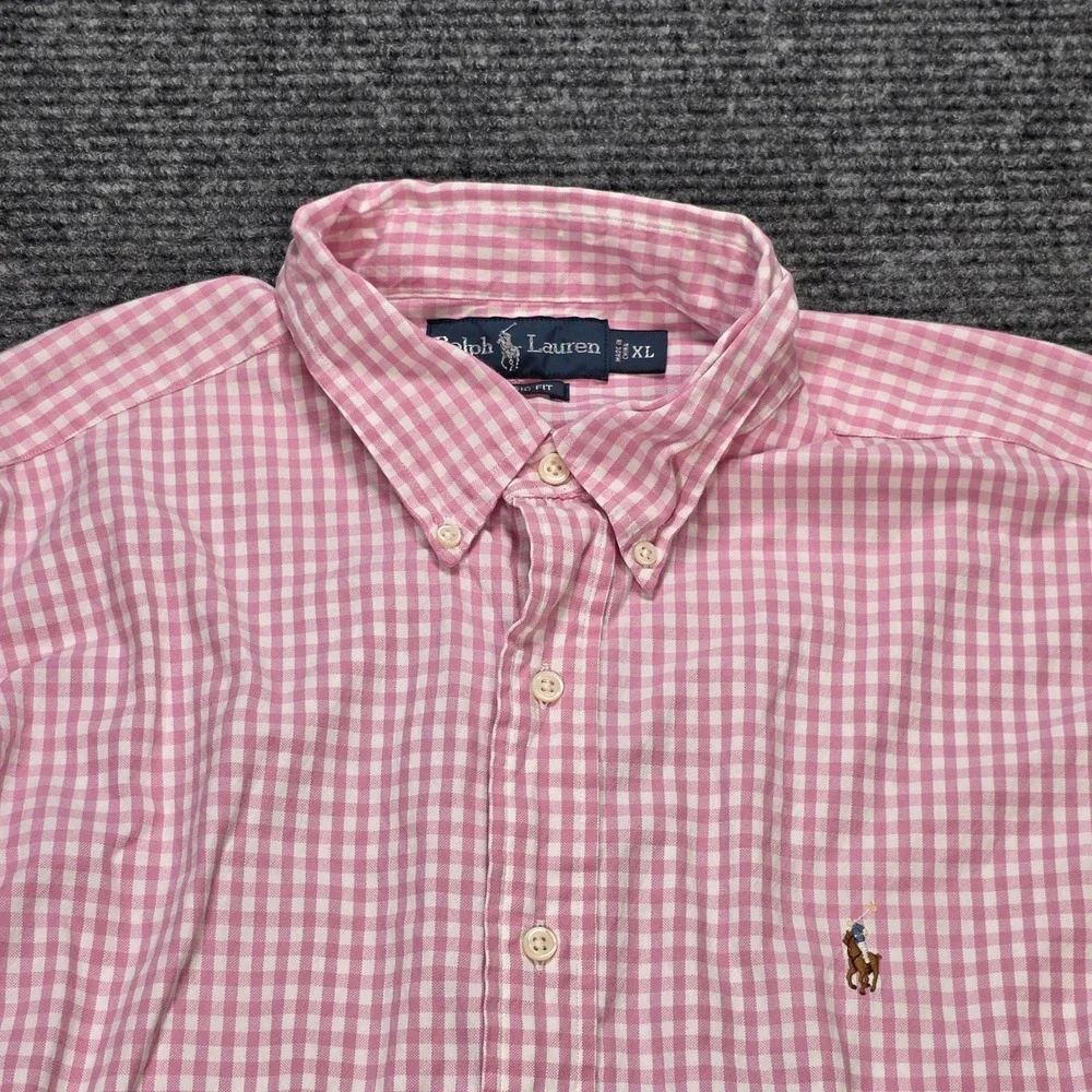 Ralph Lauren Classic Fit Gingham Shirt Men's Size XL Pink White Button Up Cotton